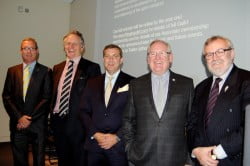 L-R Peter McKay of Alcohols Limited, Charles Maxwell of Thames Distillery, Nik Fordham of Bombay Sapphire, Desmond Payne of Beefeater and Tom Nicol of Tanqueray